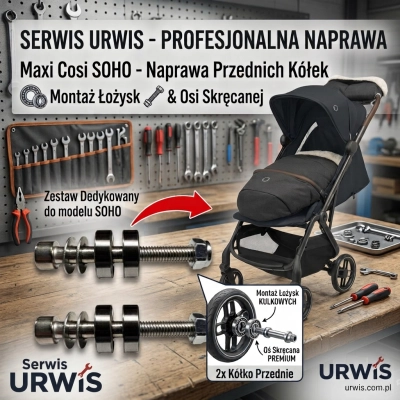 Naprawa kółek przednich Maxi Cosi SOHO - montaż łożysk i osi skręcanej - 2x kółko przednie