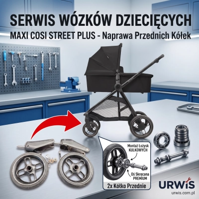 Naprawa kółek przednich Maxi Cosi STREET PLUS - montaż łożysk i osi skręcanej - 2x kółko przednie