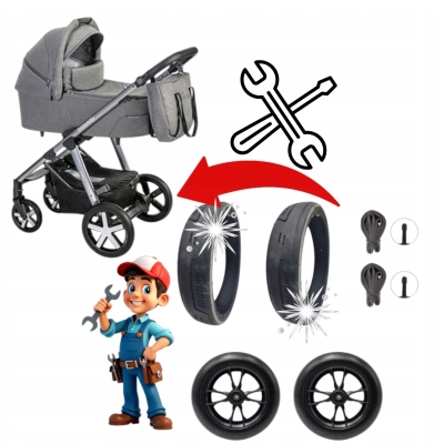 USŁUGA - Wymiana opon i kółek do wózka Baby Design 295x52-229 + 210x35 - zamienniki