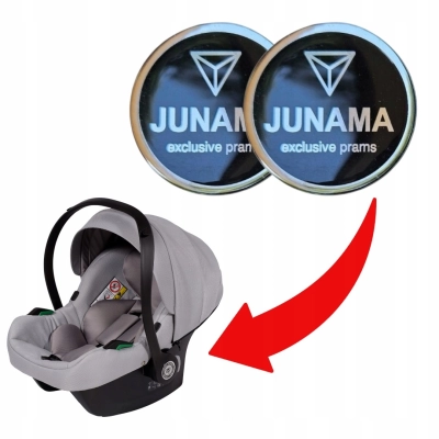 Naklejki na FOTELIK JUNAMA, emblematy SREBRNE śr.4cm - kpl 2 sztuki
