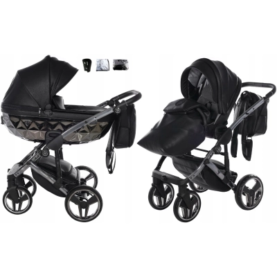 JUNAMA HANDCRAFT WÓZEK DZIECIĘCY 2W1 Z AKCESORIAMI - KOLOR 04 BLACK/BLACK