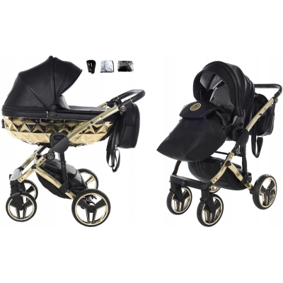 JUNAMA HAND CRAFT WÓZEK DZIECIĘCY 2W1 Z AKCESORIAMI - KOLOR 05 BLACK/GOLD