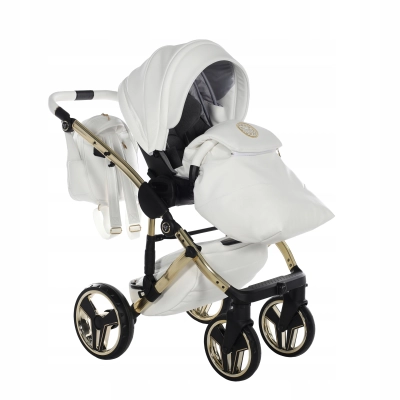 JUNAMA HAND CRAFT WÓZEK DZIECIĘCY 2W1 Z AKCESORIAMI - KOLOR 08 white/gold