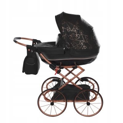 WÓZEK dla lalek Junama Heart Mini CZARNY BW 02 czarny/miedź Lalkowy RETRO