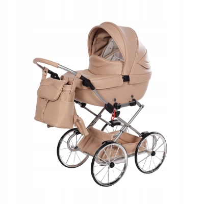 WÓZEK dla lalek Junama BonBon Mini BRĄZOWY Wózek Lalkowy RETRO DUŻE KOŁA 05