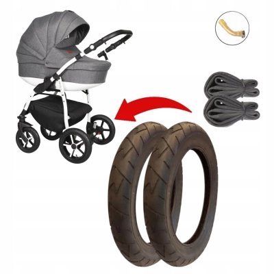 2x opona + 2x dętka 12 cali do wózka Baby Merc – gięty wentyl